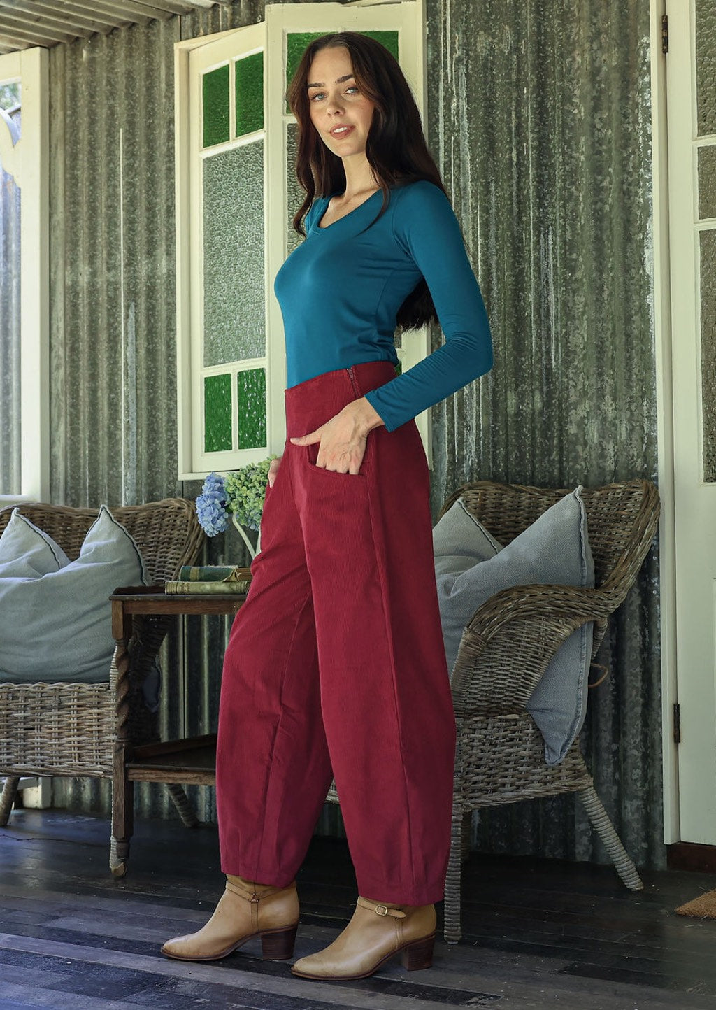 Nora Corduroy Pants Cabernet