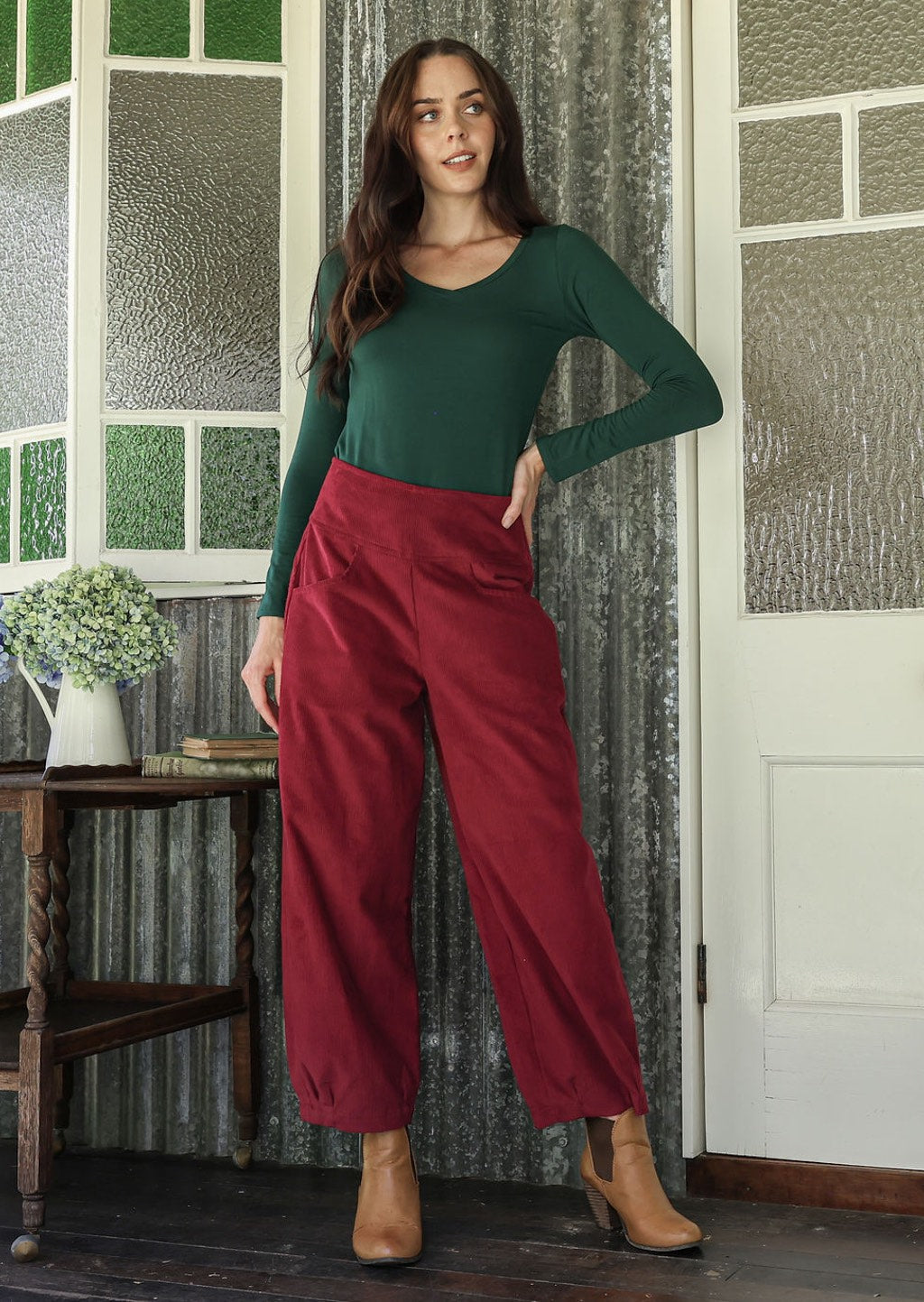 Nora Corduroy Pants Cabernet