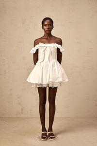 Arsène white oversize-bow ruffled mini dress