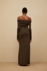 Sensuelle Green One-Shoulder Ruched Maxi Dress