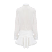 Renée white ruffled mini shirt dress