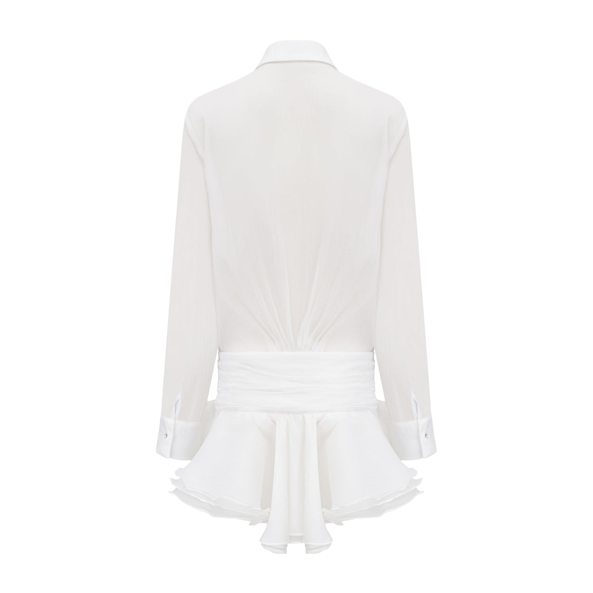 Renée white ruffled mini shirt dress