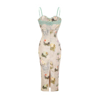 Sanne floral-print lace-trim midi dress