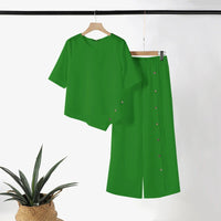 Women's Irregular Hem Top & Wide Leg Pants Two-Piece Set