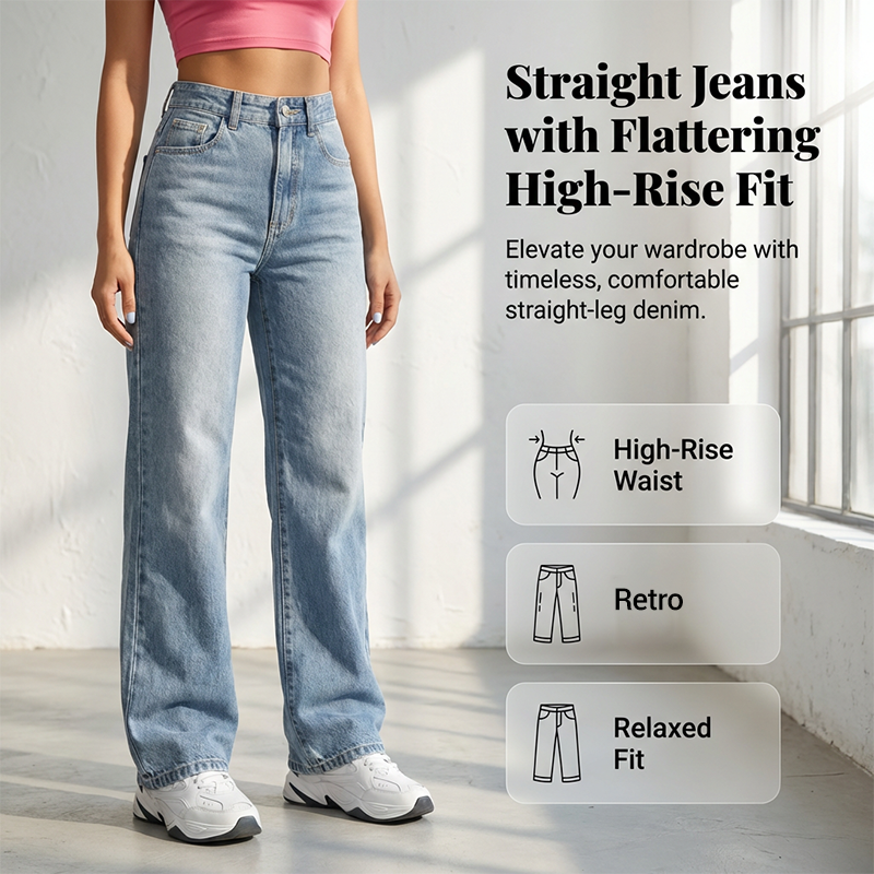 Women's High-Waisted Straight Leg Denim Jeans | Bundle Deal