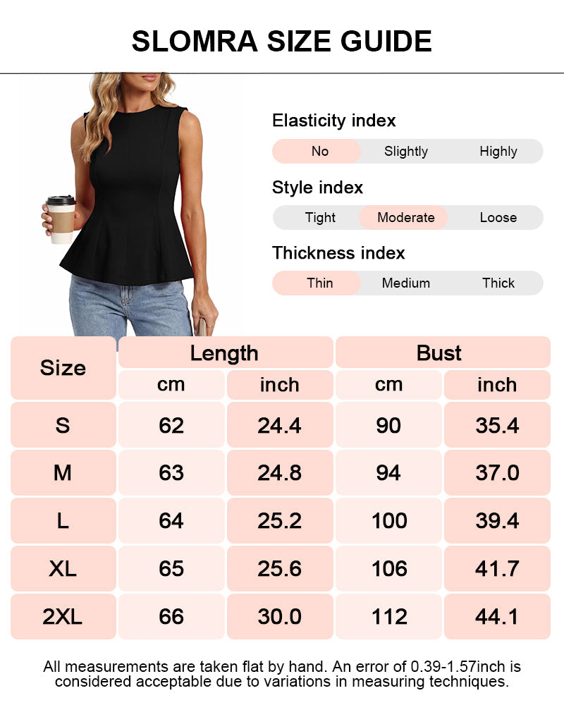 Womens Crew Neck Sleeveless Shirts Slim Fit Peplum Tank Top