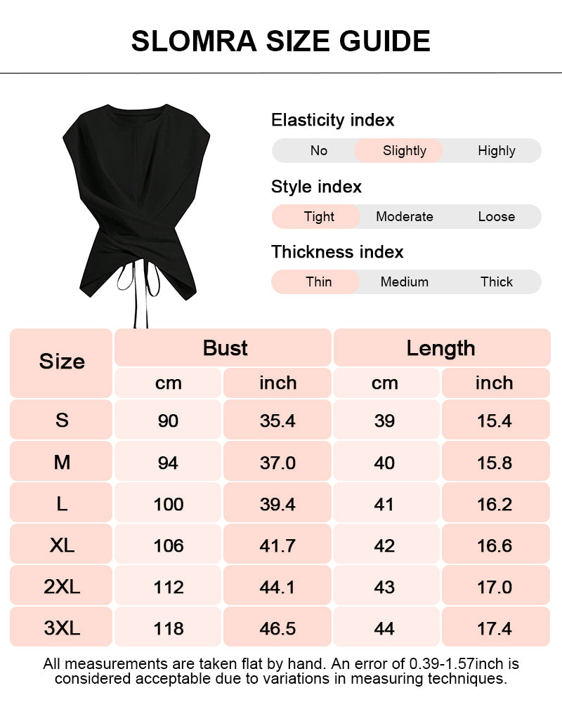 Women's Cinched Waist Wrap Top with Asymmetrical Criss Cross Back Tie Design