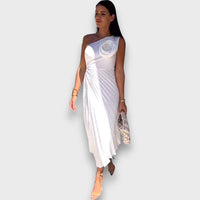 Lunelle – Asymmetric Dress with Rose Detail