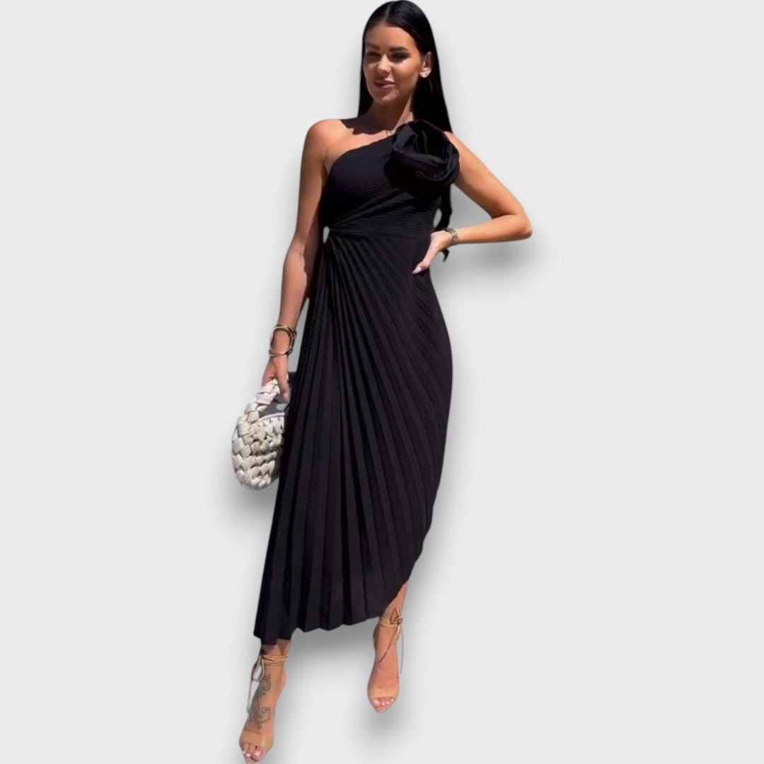Lunelle – Asymmetric Dress with Rose Detail