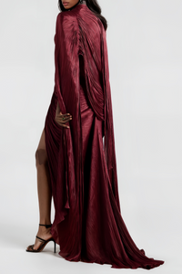 Shifra Burgundy Asymmetrical Cape Maxi Dress