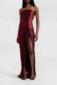 Shifra Burgundy Asymmetrical Cape Maxi Dress